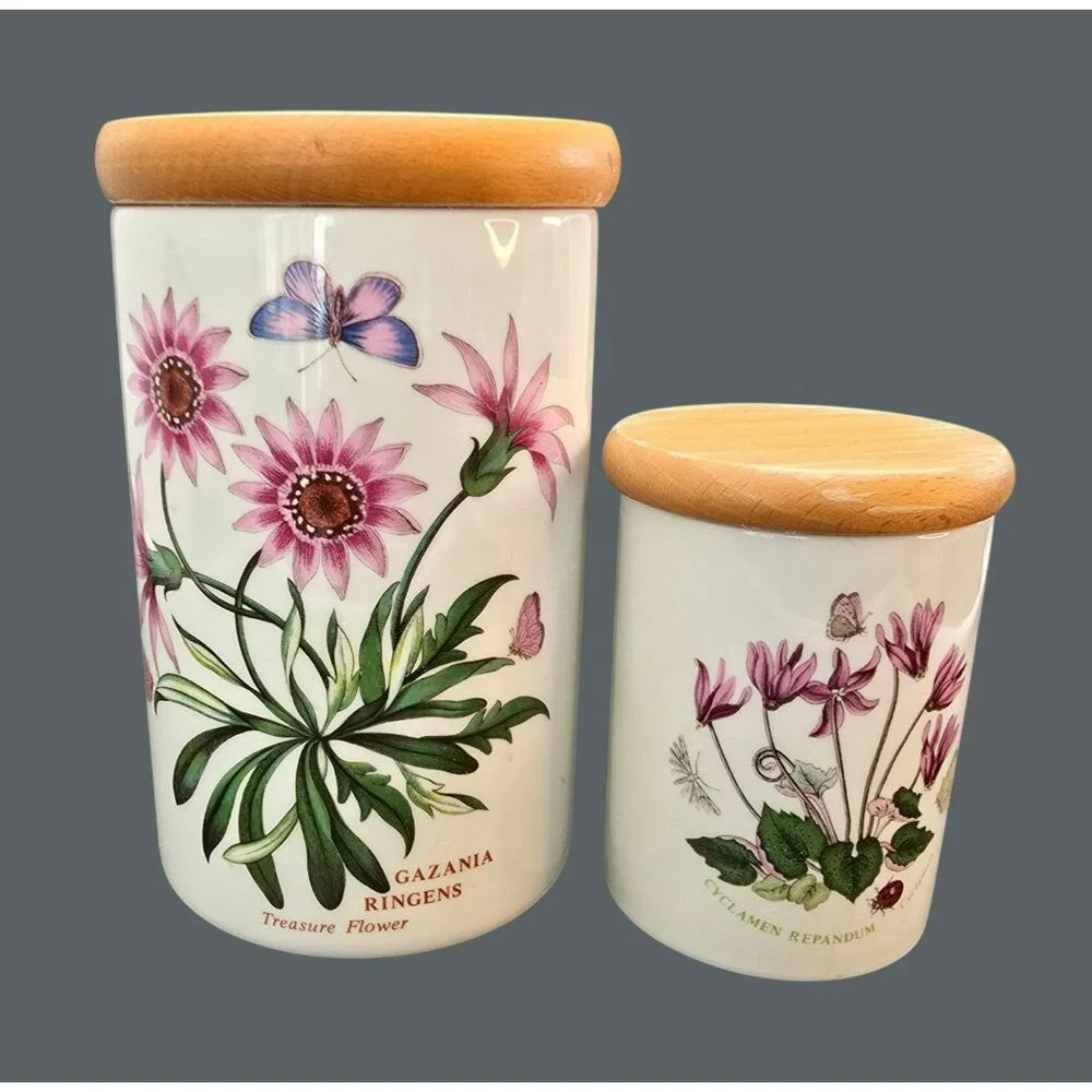 Portmeirion Botanic Garden Ceramic Storage Jars With Wooden Lids DH1397